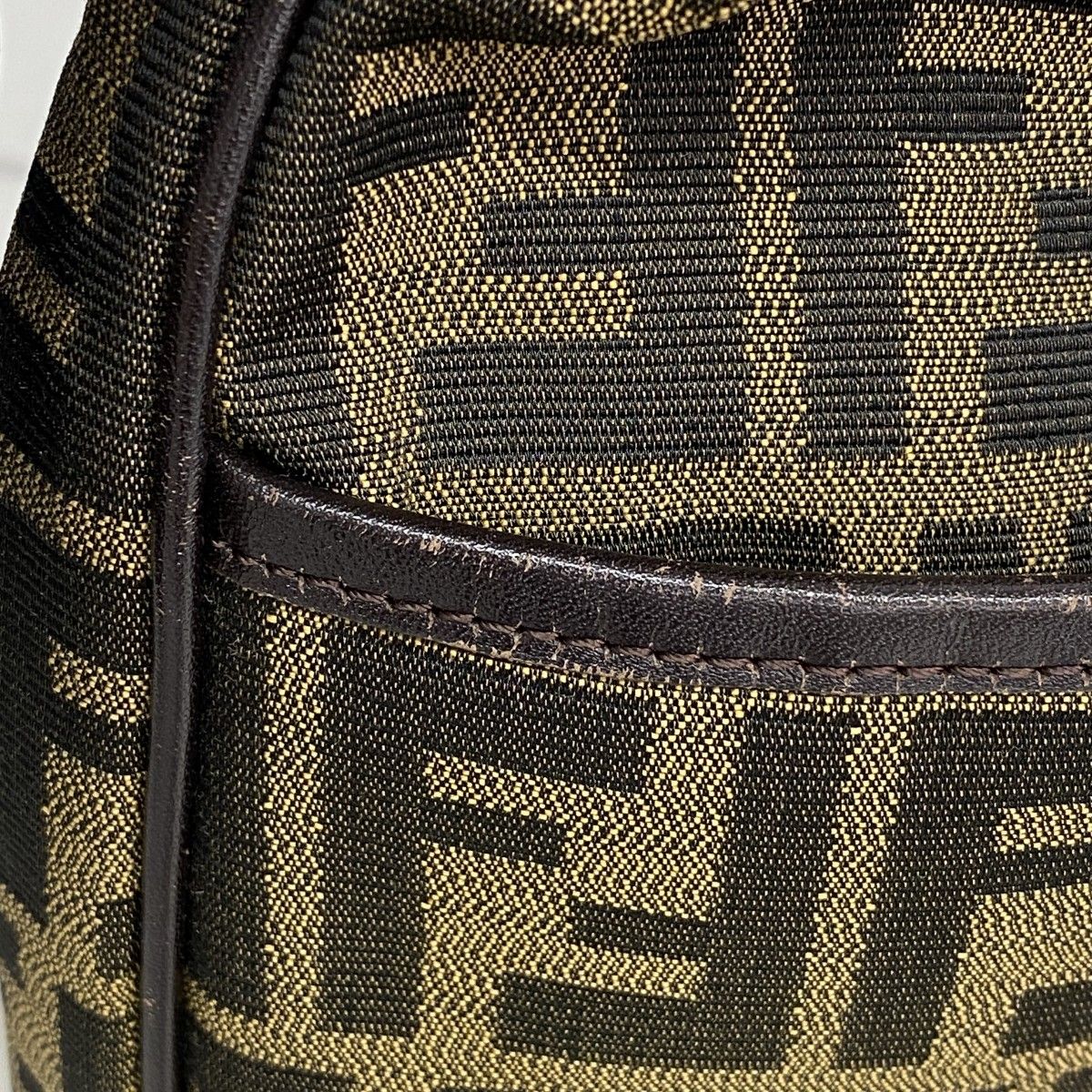 Fendi Shoulder Bag Zucca Nylon Canvas Brown Khaki Champagne Gold — view 8