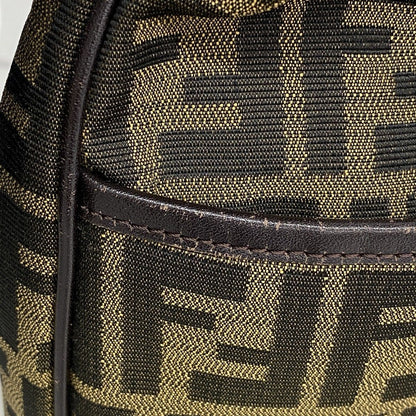 Fendi Shoulder Bag Zucca Nylon Canvas Brown Khaki Champagne Gold — view 8