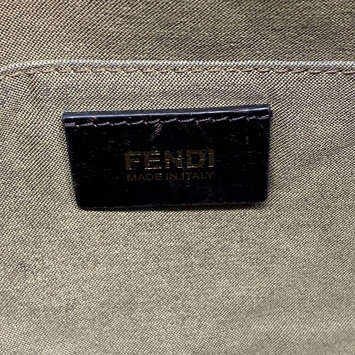 Fendi Shoulder Bag Zucca Nylon Canvas Brown Khaki Champagne Gold — view 5