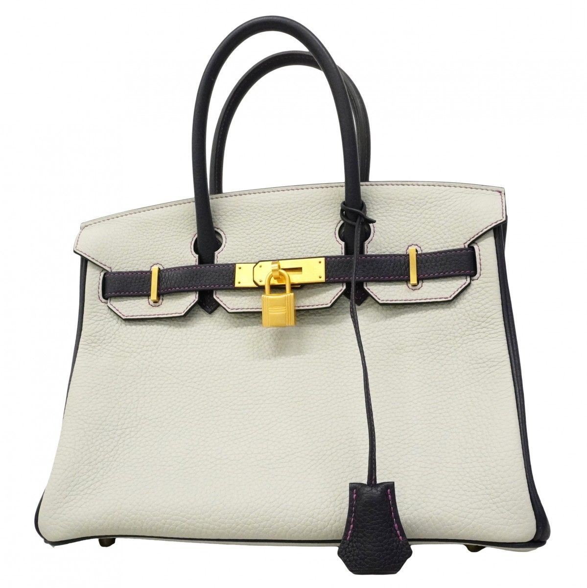 Hermes Handbag Birkin 30 Taurillon Clemence Purple Gray Blue Nuit Gold Special
