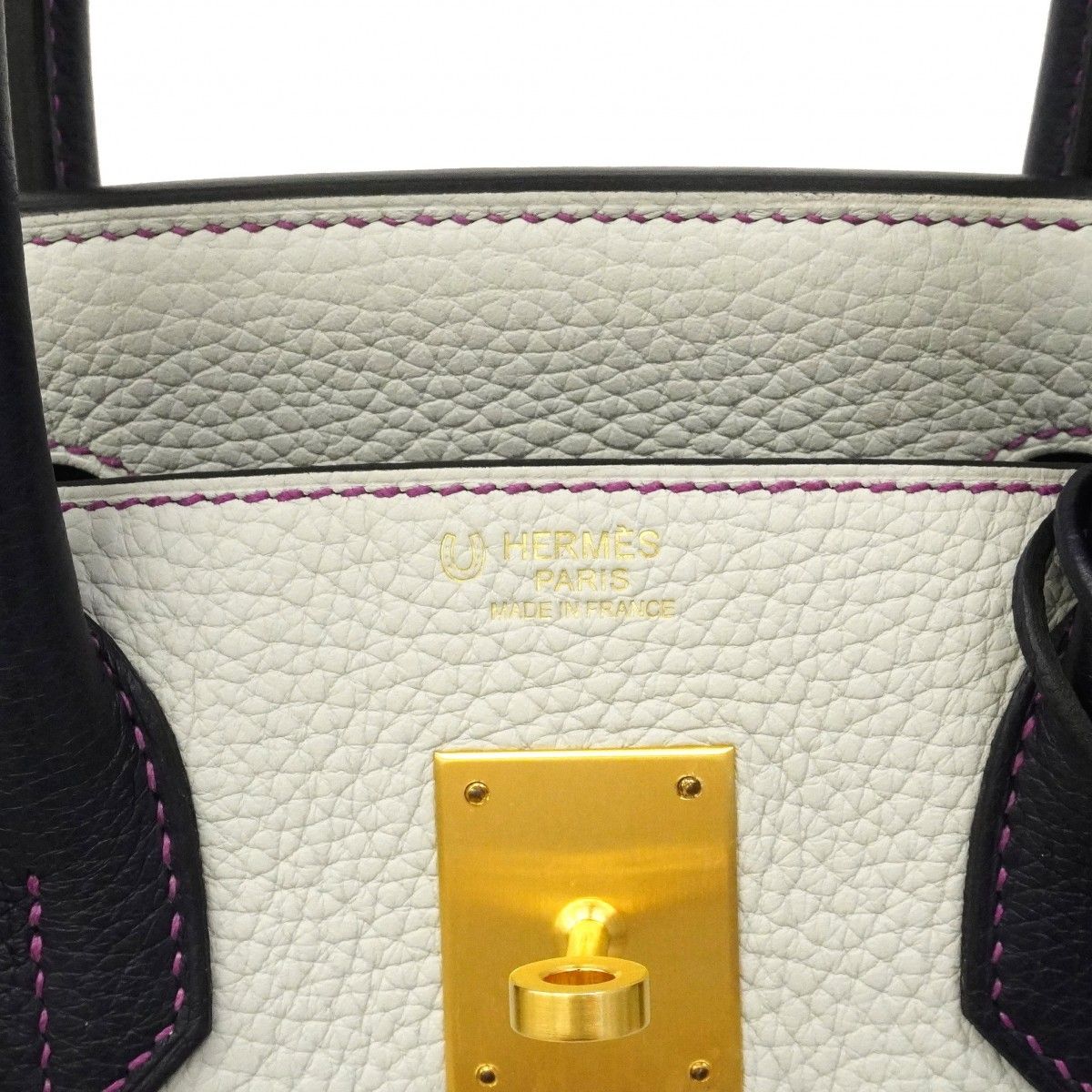 Hermes Handbag Birkin 30 Taurillon Clemence Purple Gray Blue Nuit Gold Special — view 5