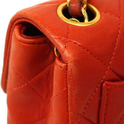 Chanel Shoulder Bag Mini Quilted Lambskin Red Gold — view 7