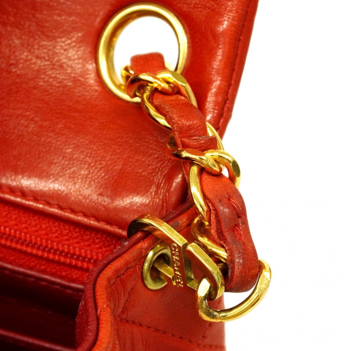 Chanel Shoulder Bag Mini Quilted Lambskin Red Gold — view 8