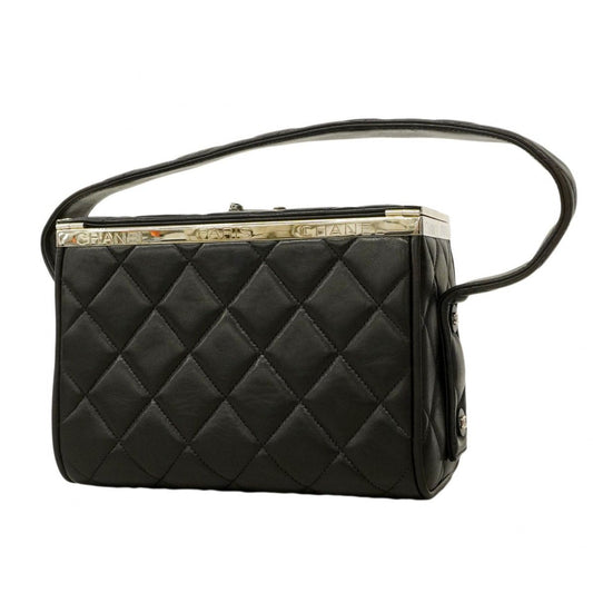 Chanel Handbag Quilted Lambskin Black Silver