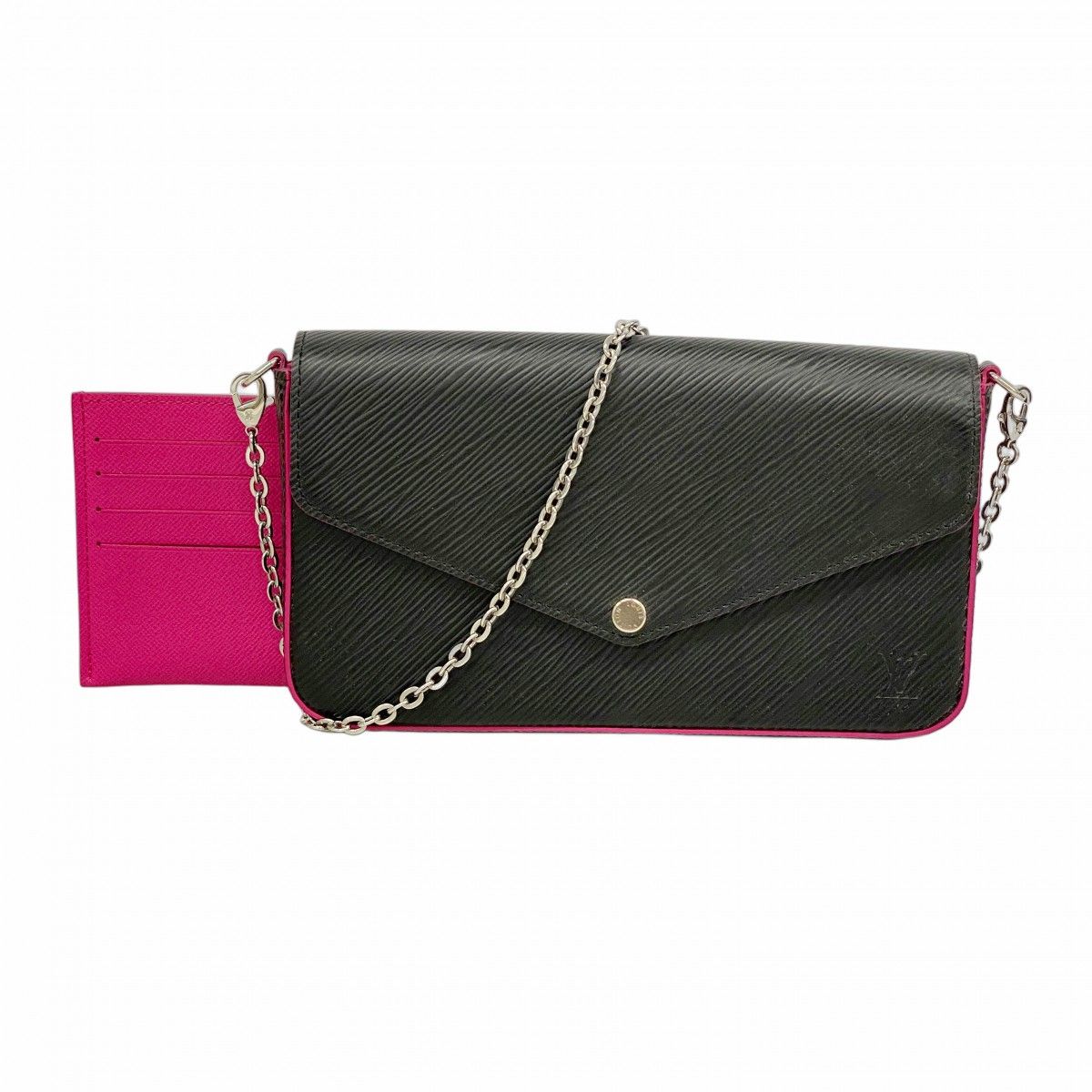 Louis Vuitton Shoulder Wallet Epi Pochette Felicie Noir Hot Pink Cles