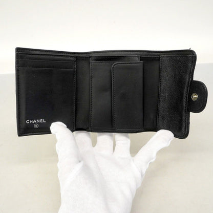 Chanel Trifold Wallet Quilted Caviar Leather Black Silver — view 4