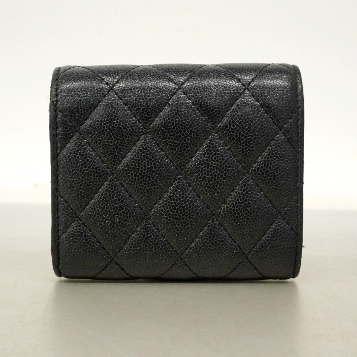 Chanel Trifold Wallet Quilted Caviar Leather Black Silver — view 9