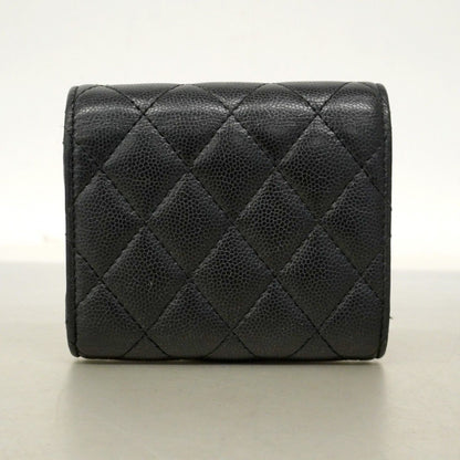 Chanel Trifold Wallet Quilted Caviar Leather Black Silver — view 9
