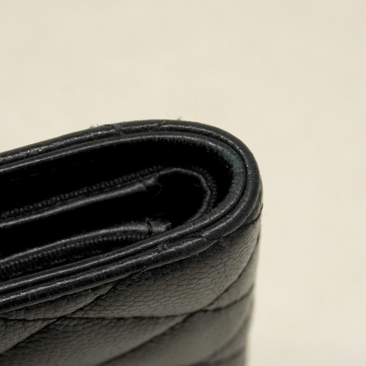Chanel Trifold Wallet Quilted Caviar Leather Black Silver — view 7