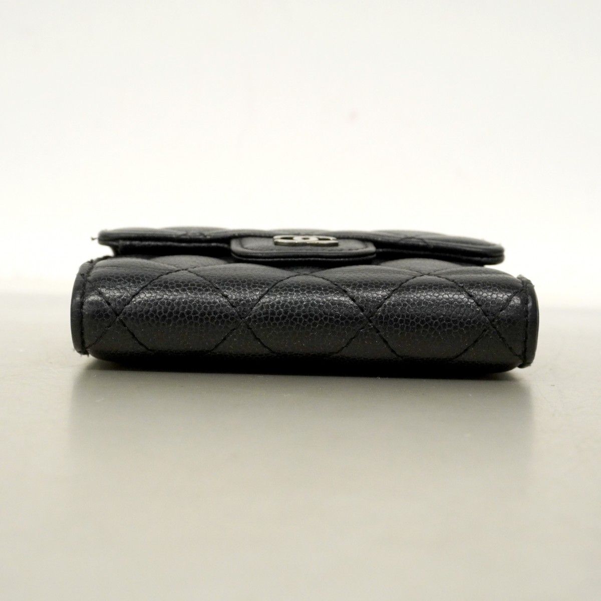 Chanel Trifold Wallet Quilted Caviar Leather Black Silver — view 3