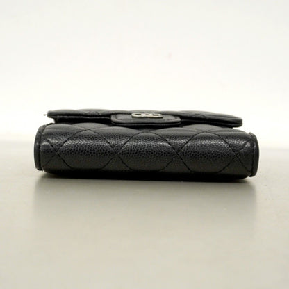 Chanel Trifold Wallet Quilted Caviar Leather Black Silver — view 3