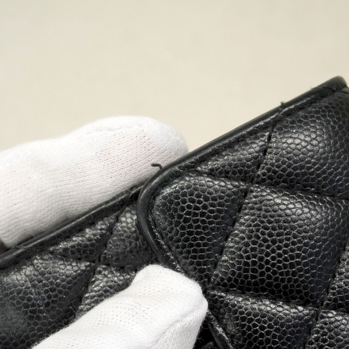 Chanel Trifold Wallet Quilted Caviar Leather Black Silver — view 6