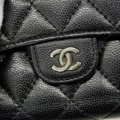 Chanel Trifold Wallet Quilted Caviar Leather Black Silver — view 8
