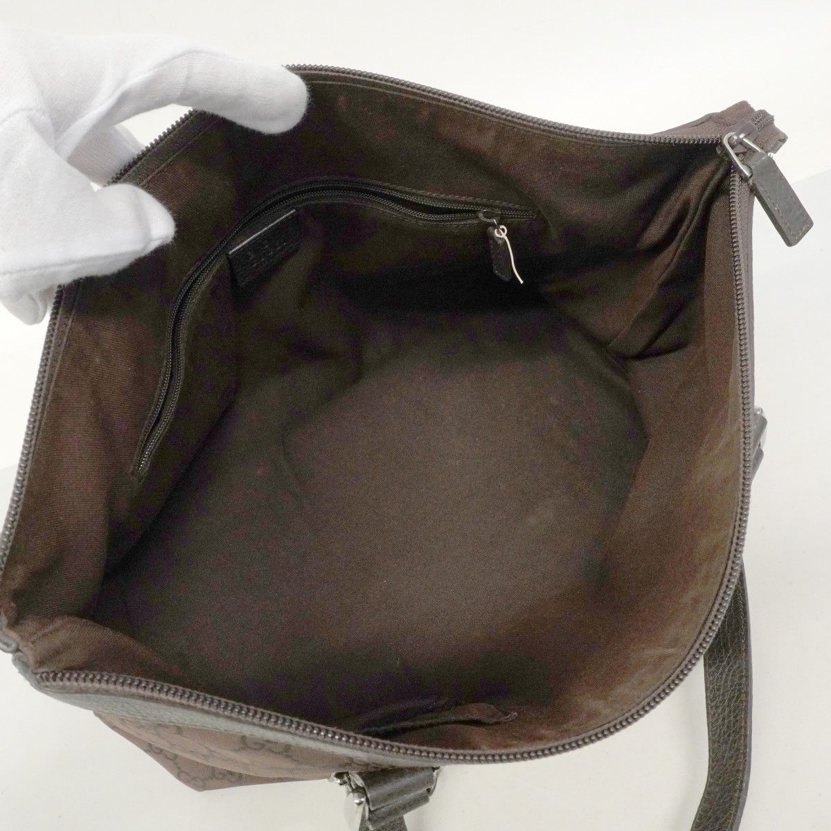 Gucci Tote GG Nylon Brown Silver — view 4