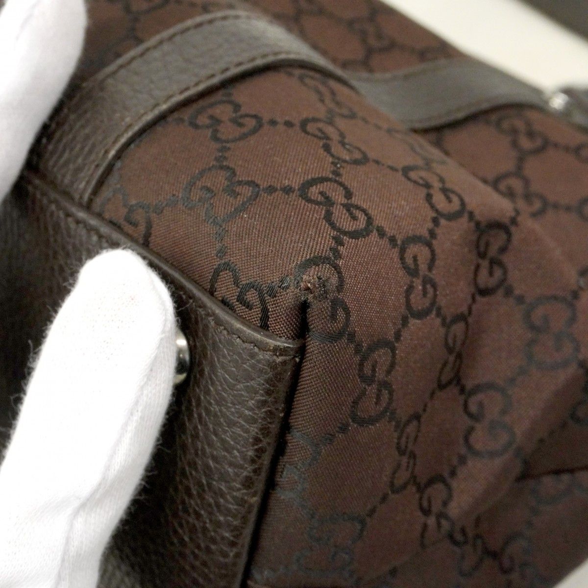 Gucci Tote GG Nylon Brown Silver — view 8