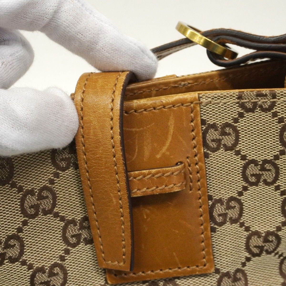 Gucci Shoulder Bag GG Canvas Brown Gold — view 7