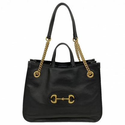 Gucci Tote Horsebit Leather Black Gold 2-Way