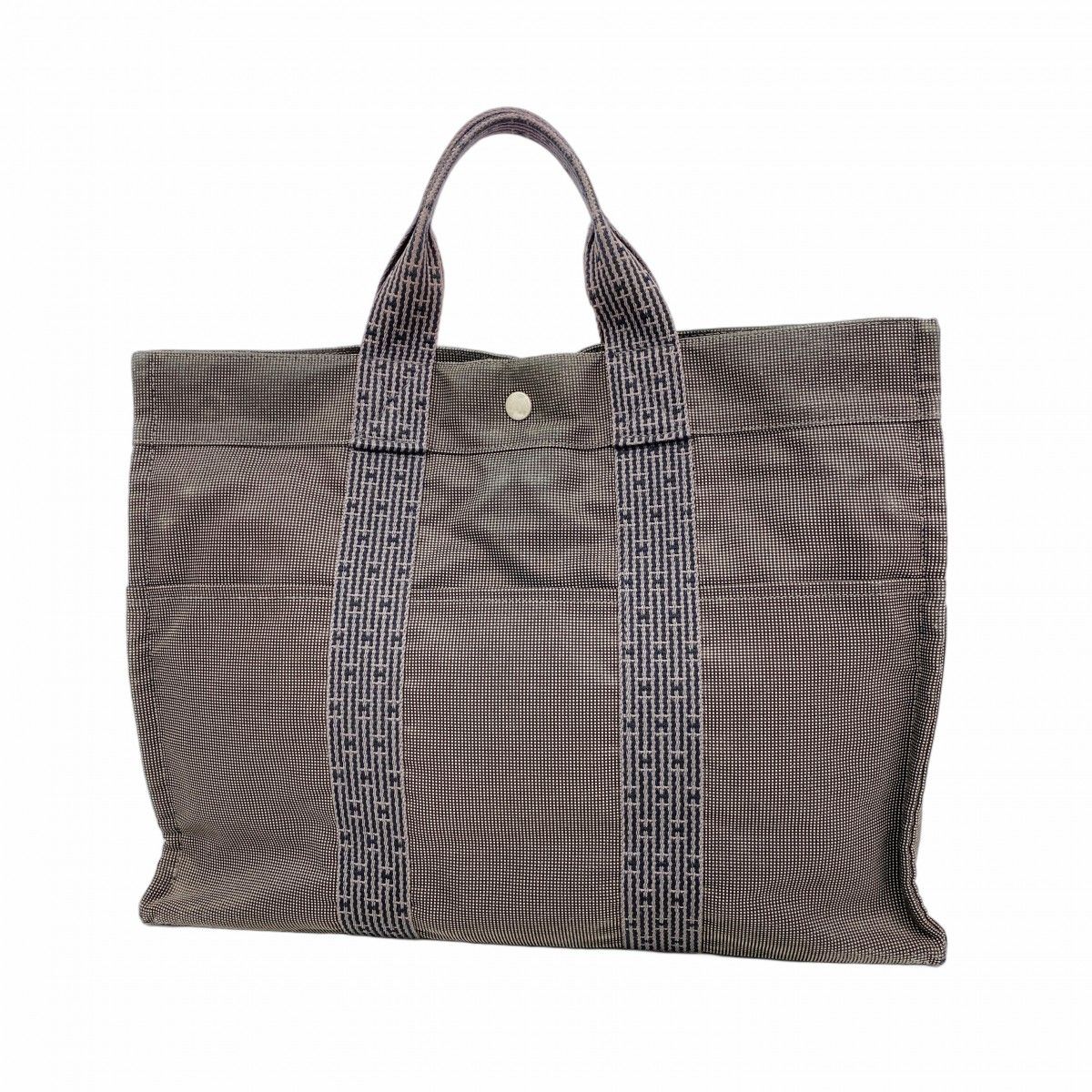 Hermes Tote Her Line MM Canvas Gray Silver