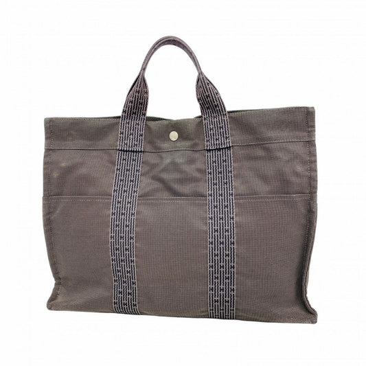 Hermes Tote Her Line MM Canvas Gray Silver