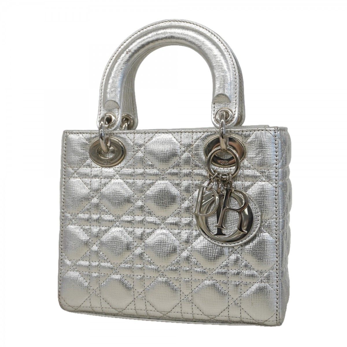 Dior Handbag Cannage Leather Silver