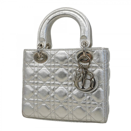 Dior Handbag Cannage Leather Silver