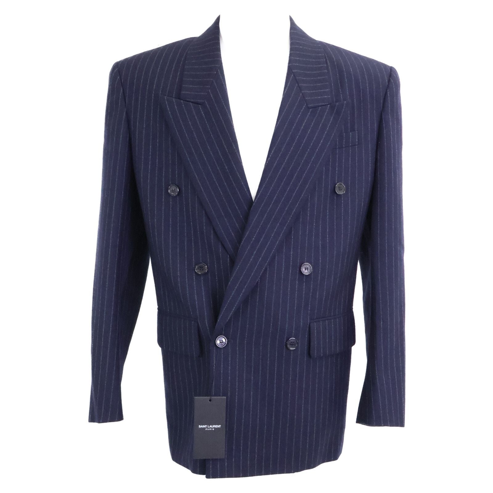 Saint Laurent Paris Striped Shoulder Padded Peak Lapel Double Jacket 46