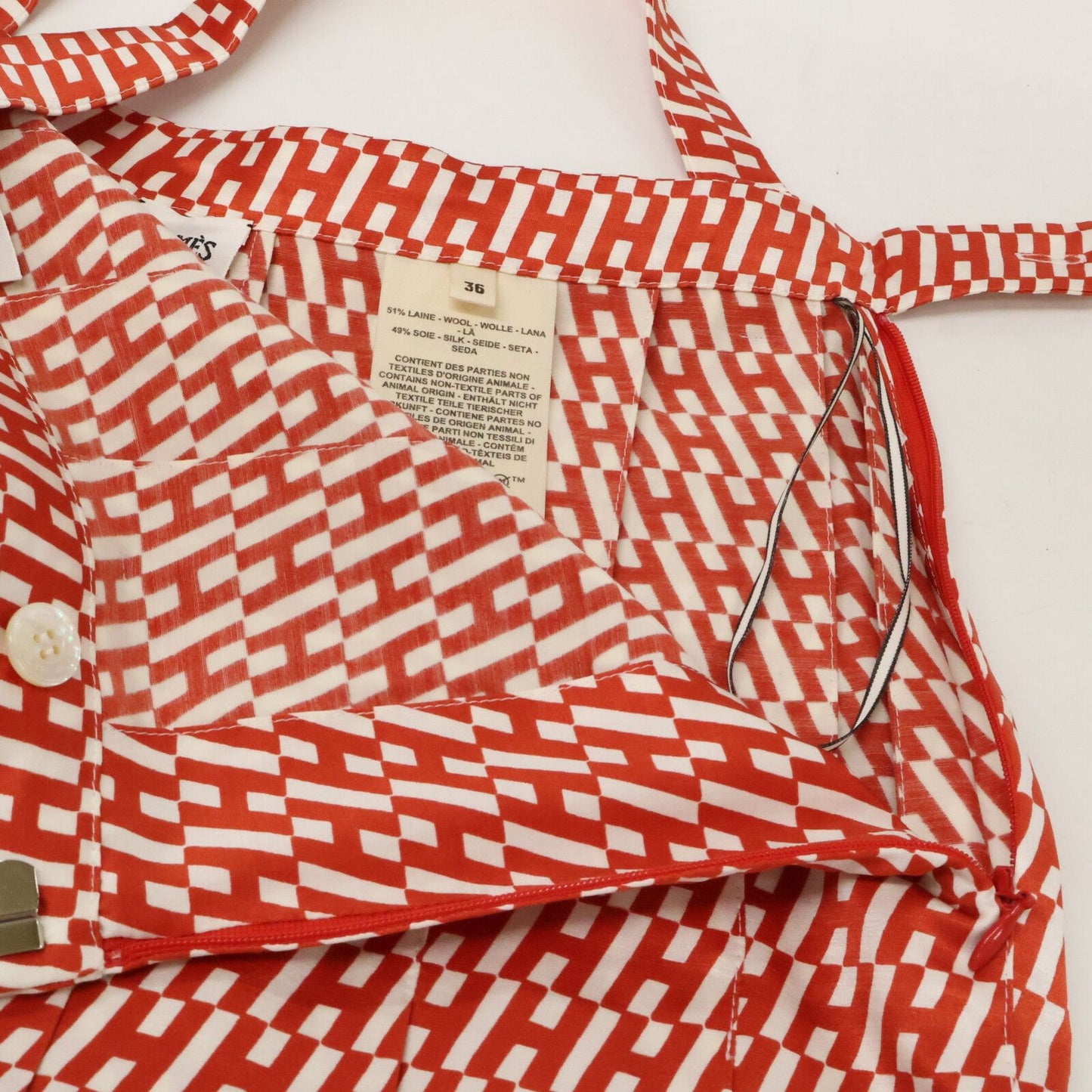 Hermes Wool Silk All Over Pattern Belted Tuck 36 Dress — view 5