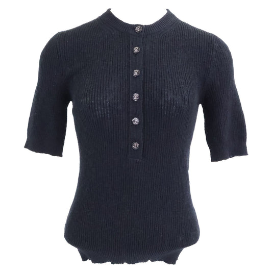 Chanel Cocobichi Coco Button Short Sleeve Cotton Knit 34 Sweater