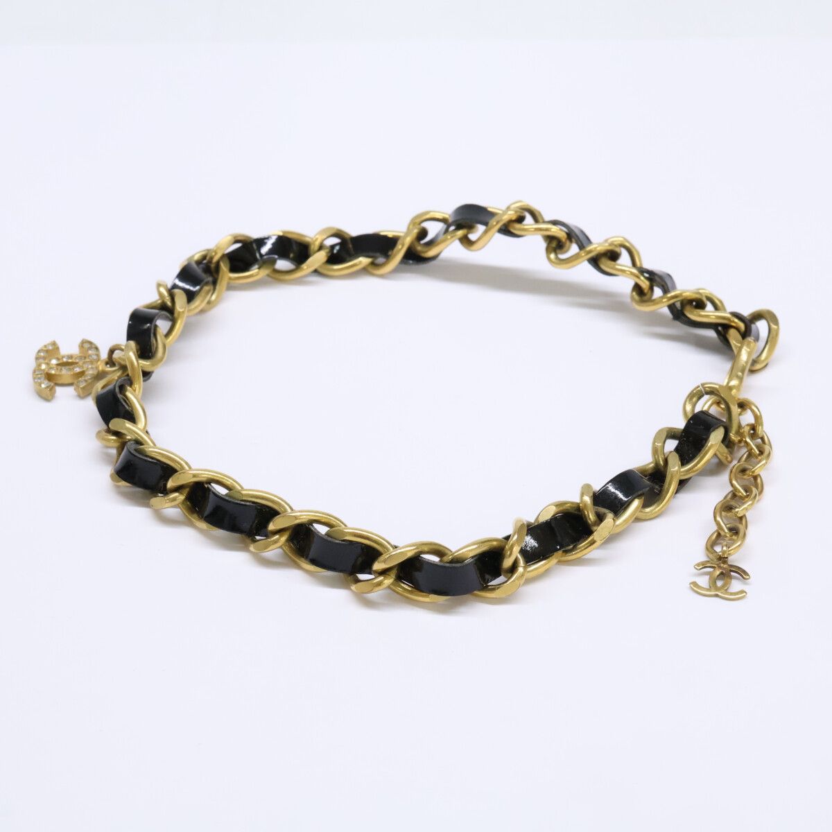Chanel Gold Black Patent Tape Choker Necklace — view 3