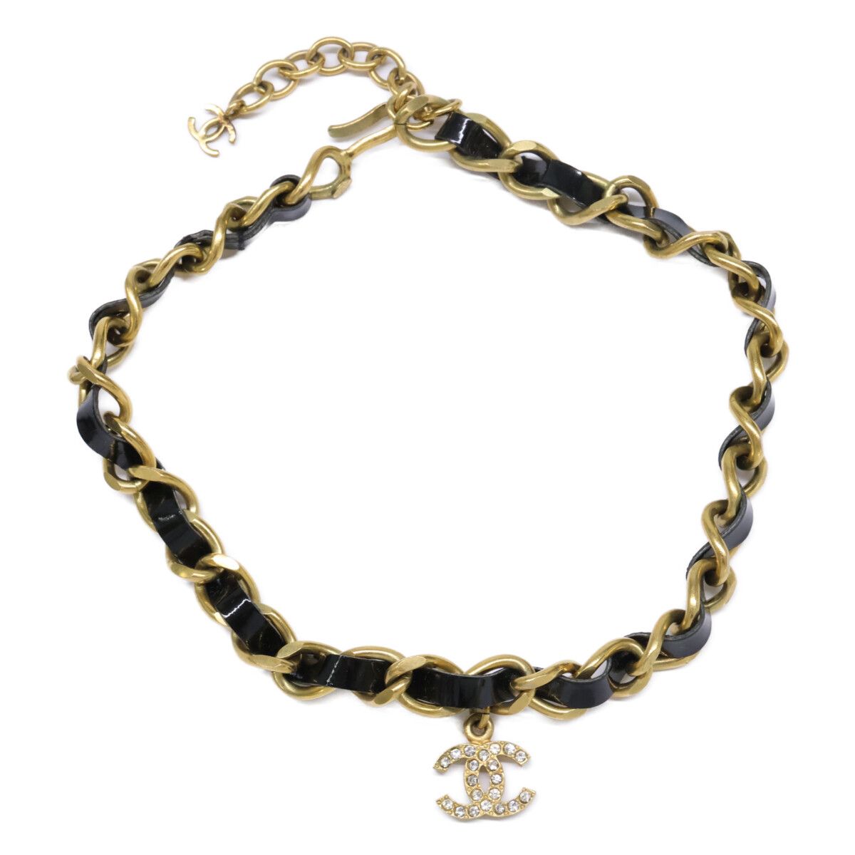 Chanel Gold Black Patent Tape Choker Necklace