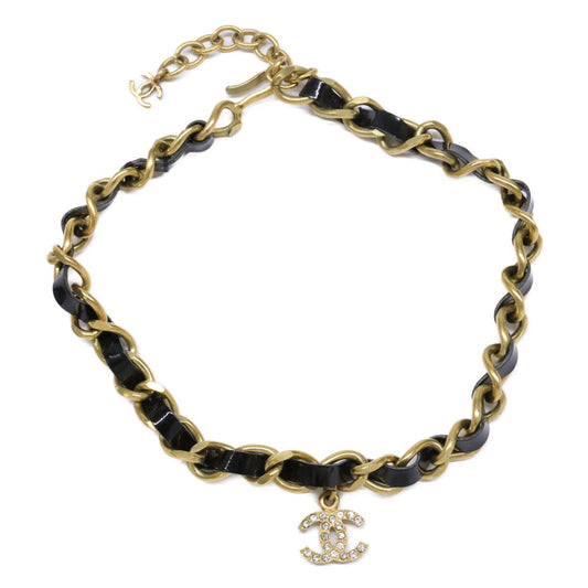 Chanel Gold Black Patent Tape Choker Necklace