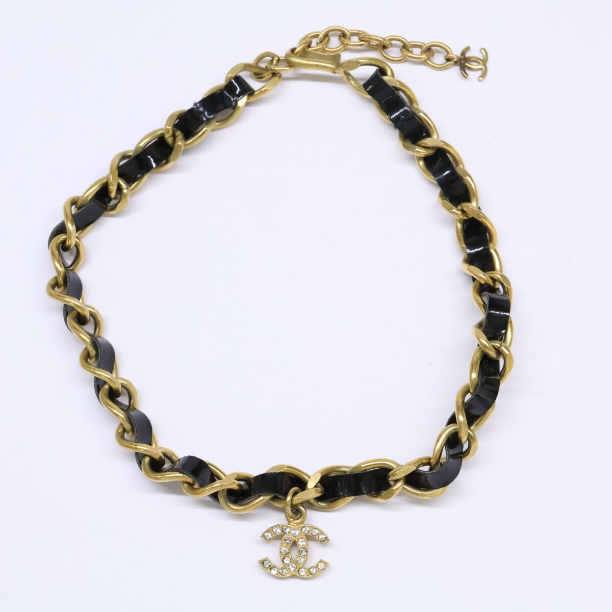 Chanel Gold Black Patent Tape Choker Necklace — view 2