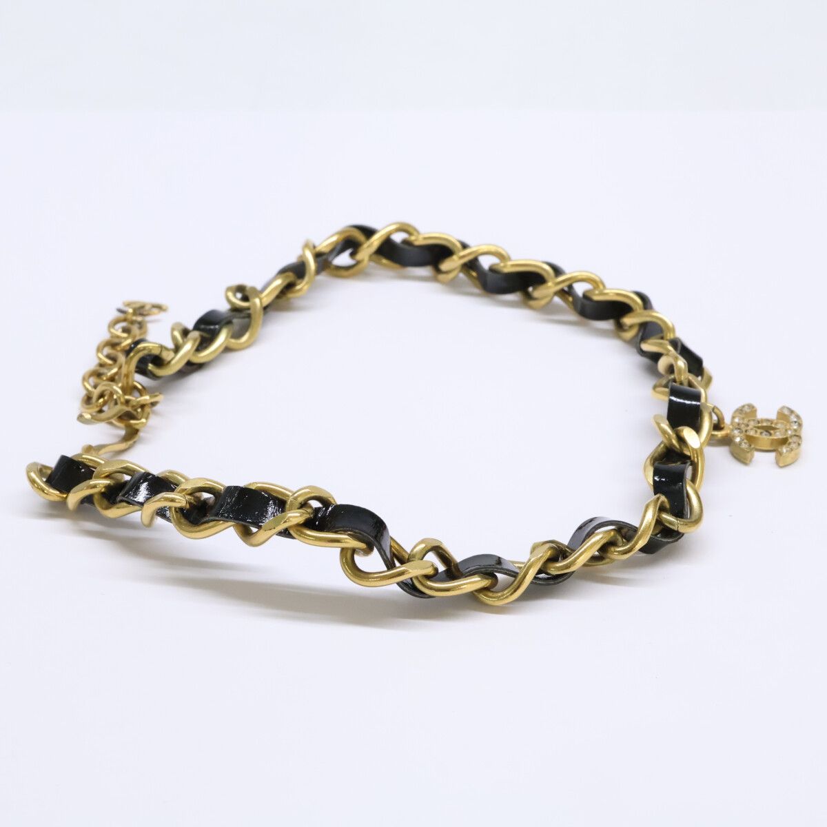 Chanel Gold Black Patent Tape Choker Necklace — view 5