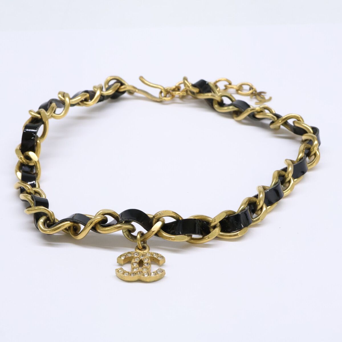 Chanel Gold Black Patent Tape Choker Necklace — view 6