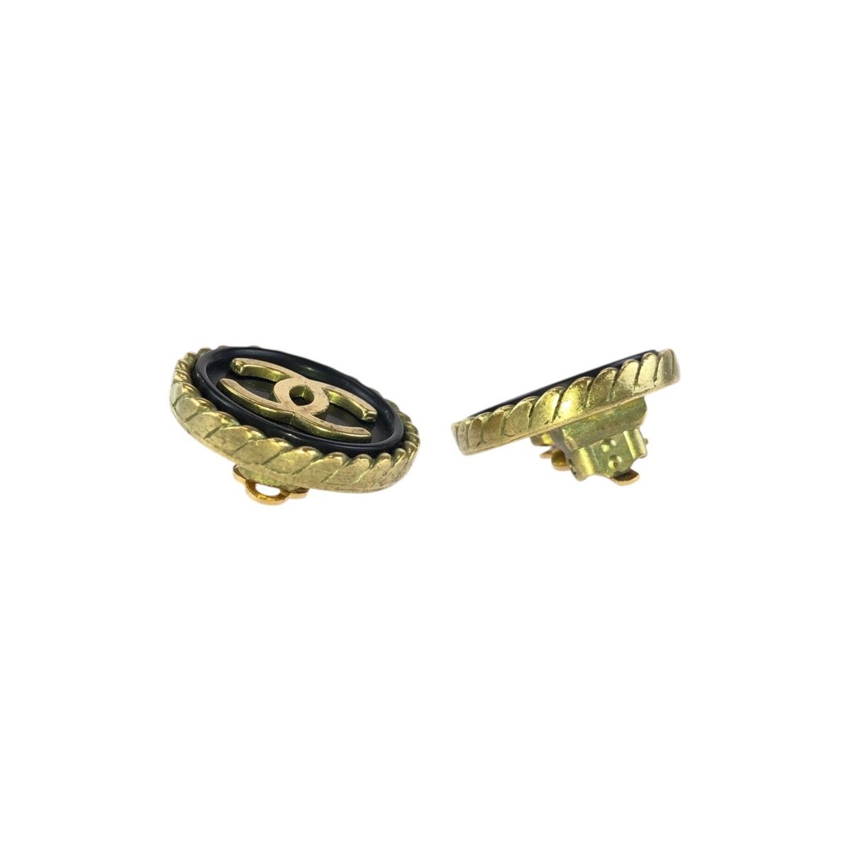 Chanel Vintage CC Logo Black Gold Plated Earrings 94 — view 3