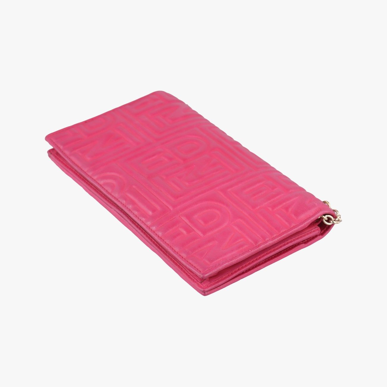 Fendi Logo Embossed Rose Red Leather Messenger Bag — view 6