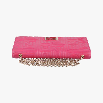Fendi Logo Embossed Rose Red Leather Messenger Bag — view 8