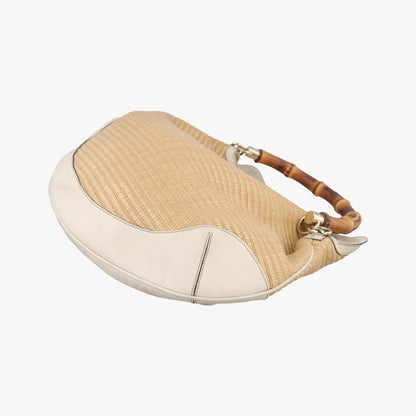 Gucci Bamboo Beige Ivory Straw Leather Messenger Bag — view 4