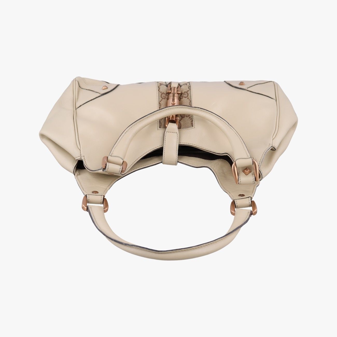 Gucci New Jackie White Leather Canvas Handbag — view 8