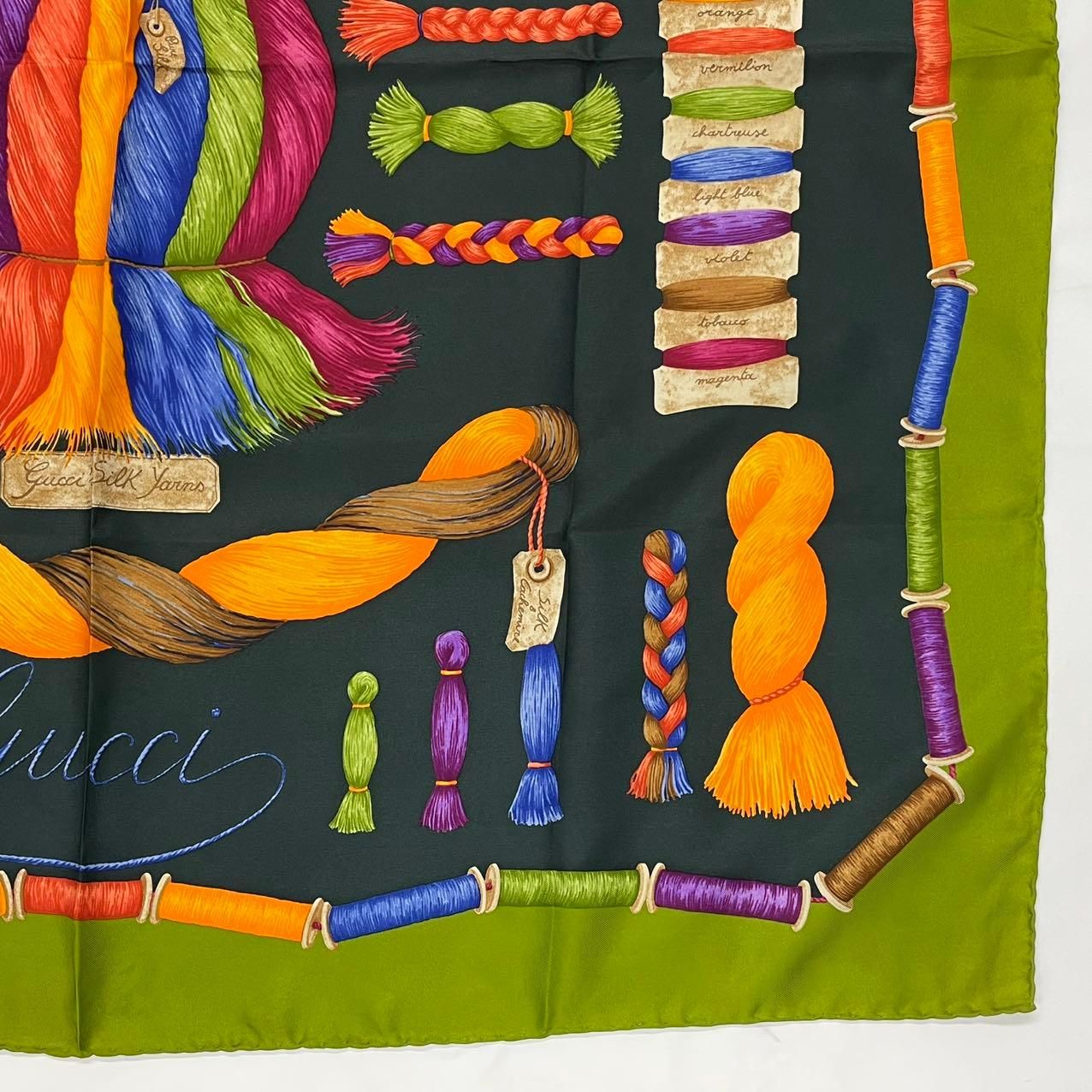 Gucci Scarf Silk All Over Pattern Green Multicolor — view 3