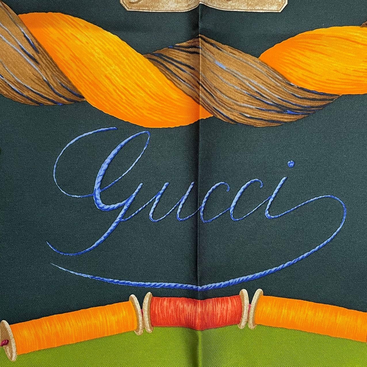 Gucci Scarf Silk All Over Pattern Green Multicolor — view 9