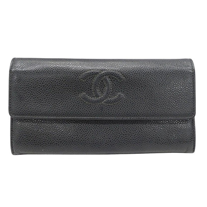 Chanel Wallet Caviar Leather Charcoal Gray Flap Type Logo Adult