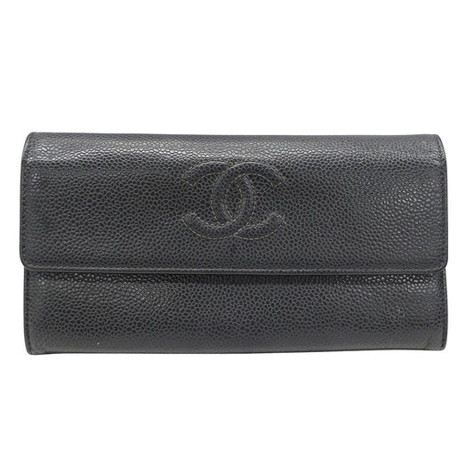 Chanel Wallet Caviar Leather Charcoal Gray Flap Type Logo Adult