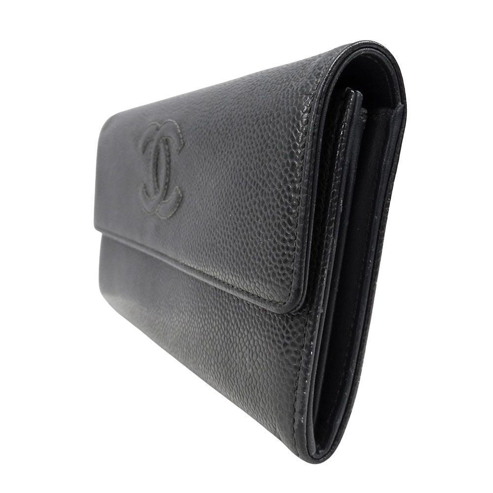Chanel Wallet Caviar Leather Charcoal Gray Flap Type Logo Adult — view 4