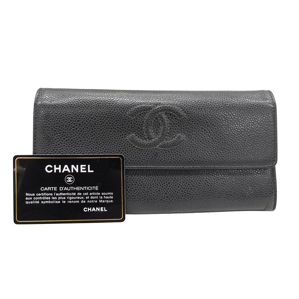 Chanel Wallet Caviar Leather Charcoal Gray Flap Type Logo Adult — view 5