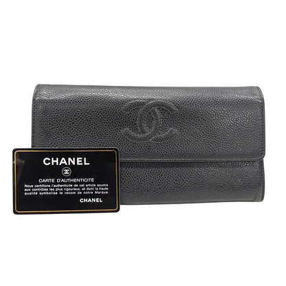 Chanel Wallet Caviar Leather Charcoal Gray Flap Type Logo Adult — view 5
