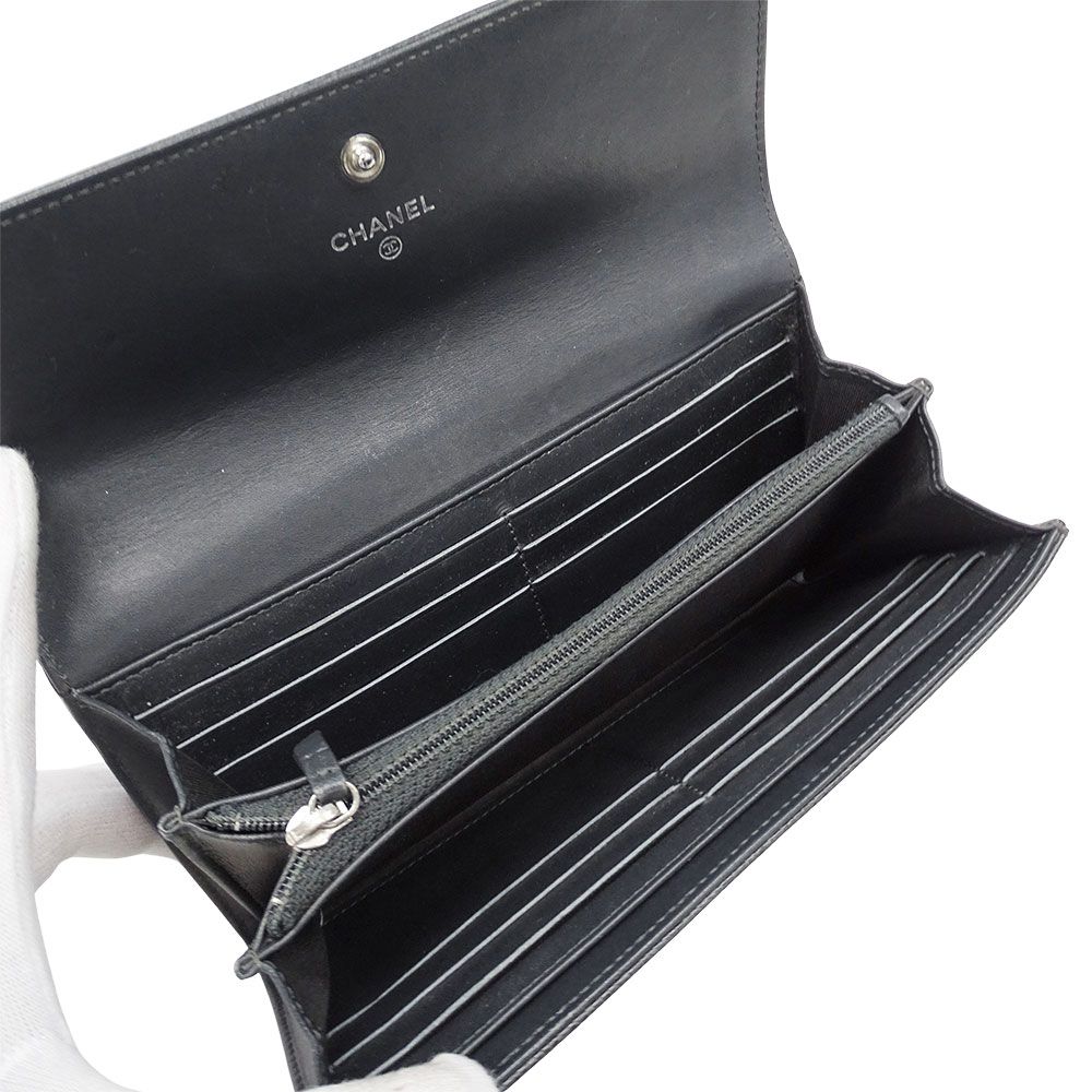 Chanel Wallet Caviar Leather Charcoal Gray Flap Type Logo Adult — view 7