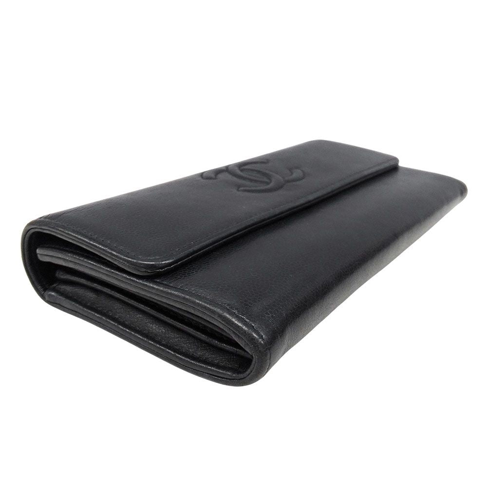 Chanel Wallet Leather Black Silver Flap Logo Simple — view 3