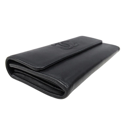 Chanel Wallet Leather Black Silver Flap Logo Simple — view 3