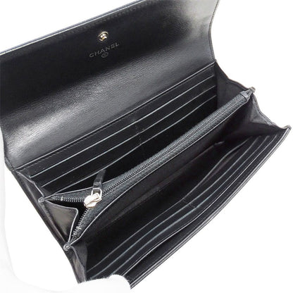 Chanel Wallet Leather Black Silver Flap Logo Simple — view 5